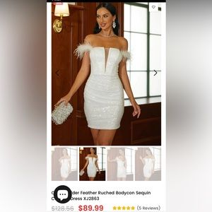 Miss ORD off shoulder feather sleeve sequin dress